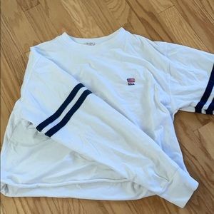 john galt white shirt with striped navy sleeve